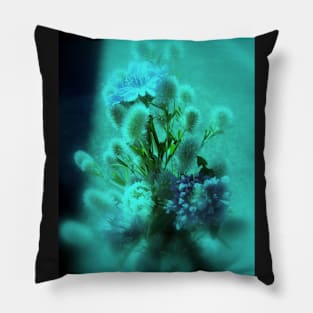 wildflower bouquet, aqua tint Pillow