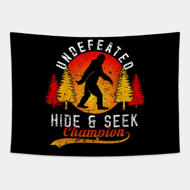 Funny Bigfoot Hide N Seek Champion Distressed Vintage Tapestry by CreativeShirt