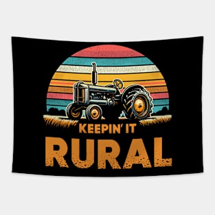 Keeping It Rural Retro Sunset Tractor Tapestry