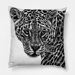 Jaguar cat ink illustration Pillow