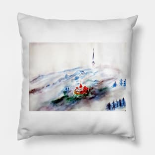 Foggy weather in mountains Pillow