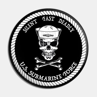 U.S. Submarine Force Silent Fast Skull & Crossbones Sailor Wht Pin