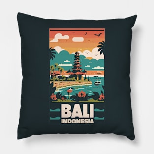 A Vintage Travel Art of Bali Indonesia Pillow