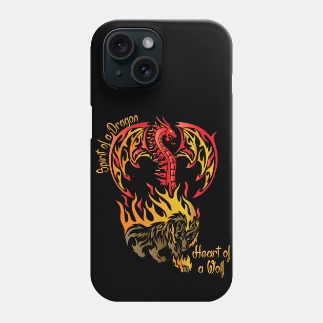 Spirit of a Dragon and the Heart of a Wolf in a Tribal / Tattoo Art Style Phone Case by Designs by Darrin