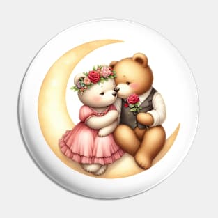 Valentine Bear Couple on Moon Pin