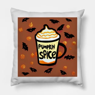 Pumpkin Spice Latte with bat and pumpkin pattern for fall and halloween celebrations Pillow