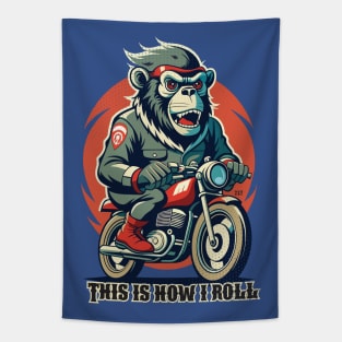 Retro Gorilla Motorcycle Tapestry