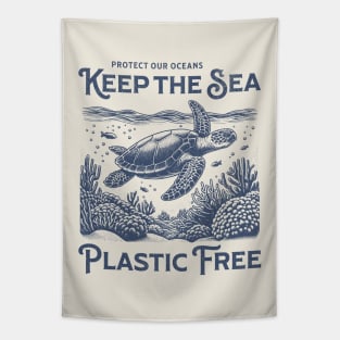 Sea Turtle Protect Our Oceans Keep the Sea Plastic Free Tapestry