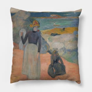 On the Beach in Brittany by Paul Gauguin Pillow