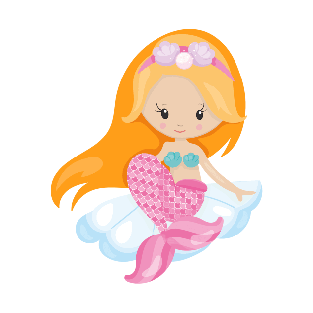 Little Mermaid, Cute Mermaid, Orange Hair, Shells by Jelena Dunčević