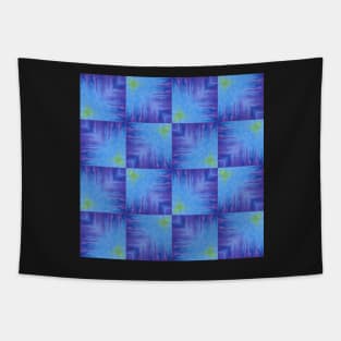 Tie Dye Blue and Green Groovy Check Pattern Tapestry