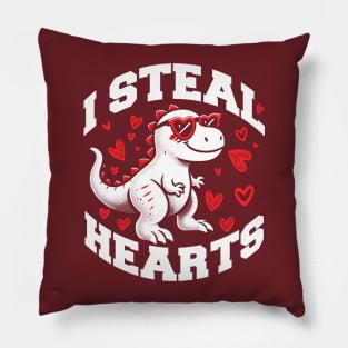 I Steal Hearts Valentines Day Dinosaur T-Rex Pillow