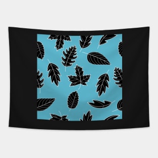 Leaves Pattern - Black and White on Teal Tapestry