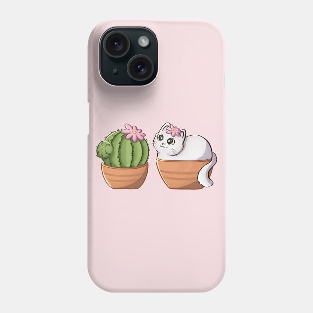 Cute Cat And Cactus Phone Case by Meowrye