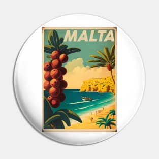 Malta Coastline Vintage Travel Art Poster Pin