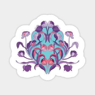 Chinoiserie Motif tulips in lush floral vignette. Plum violet and salmon pink Magnet
