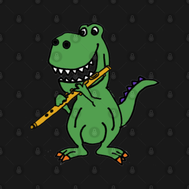 dinosaur with flute on head