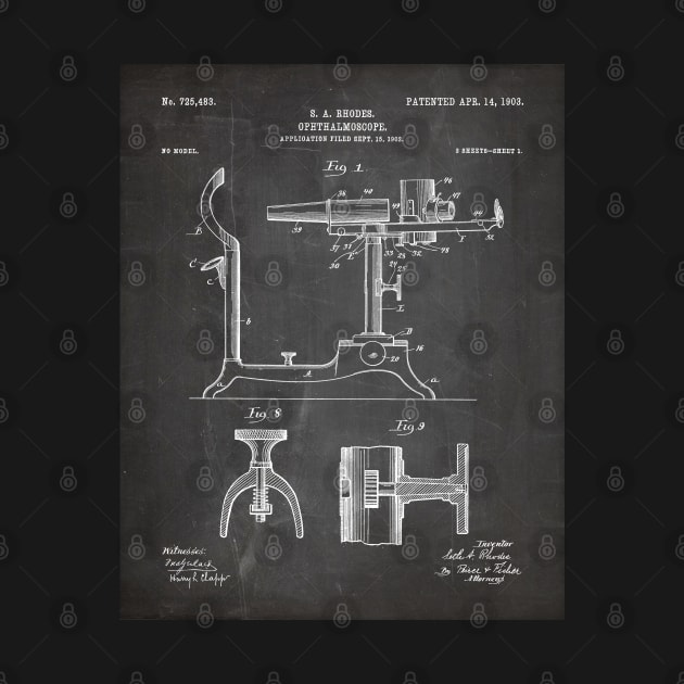 Ophthalmoscope Patent - Optometrist Eye Doctor Office Art - Black Chalkboard by patentpress