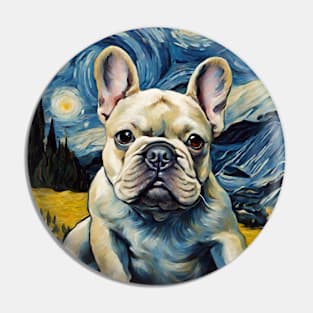 Dog Breed French Bulldog in a Van Gogh Starry Night Art Style Pin