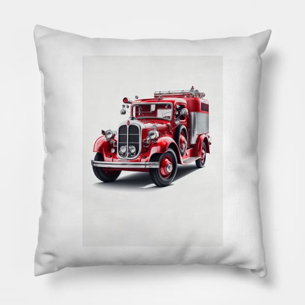 Art Deco Fire Truck Pillow by TheArtfulAI