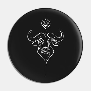 Minimalistic Continuous Line Bull Portrait (white line on black background) Pin