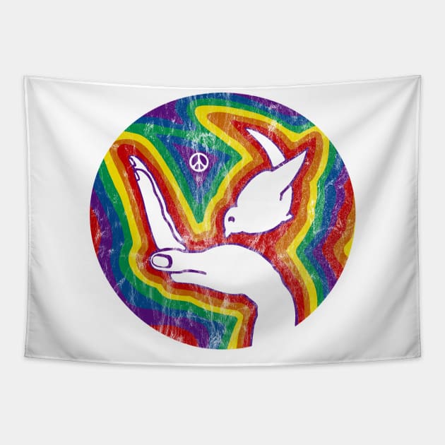 Rainbow Peace Dove (distressed) Tapestry by Slightly Unhinged