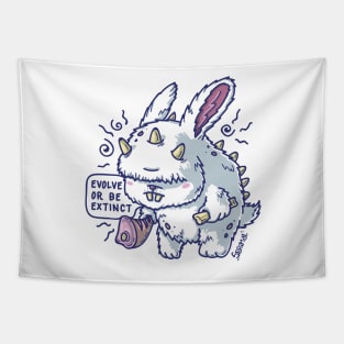 Caveman bunny rabbit is saying "Evolve or be extinct" Tapestry