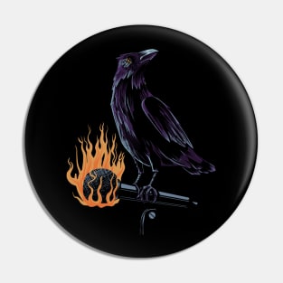 Burning microphone with black crow Pin