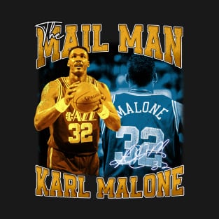 Karl Malone The Mail Man Basketball Legend Signature Vintage Retro 80s 90s Bootleg Rap Style T-Shirt