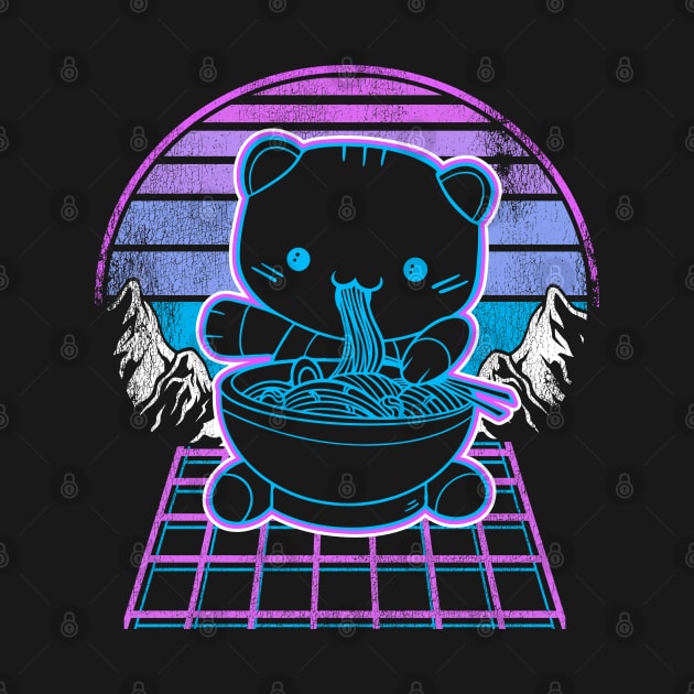 Ramen Cat Kawaii Retrowave Sunset 80s Aesthetic by Kuehni