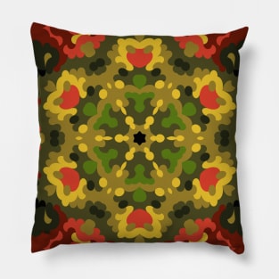 Retro Mandala Flower Yellow Red and Green Pillow