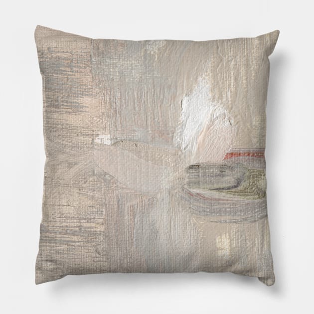 Abstract Oil Painting Waterlily Beige White Pillow by Go Abstract Art