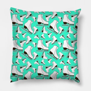 Figure Skates on Aquamarine Background Design Pillow