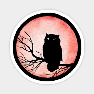 Scary Vintage Owl and Blood Red Moon Magnet