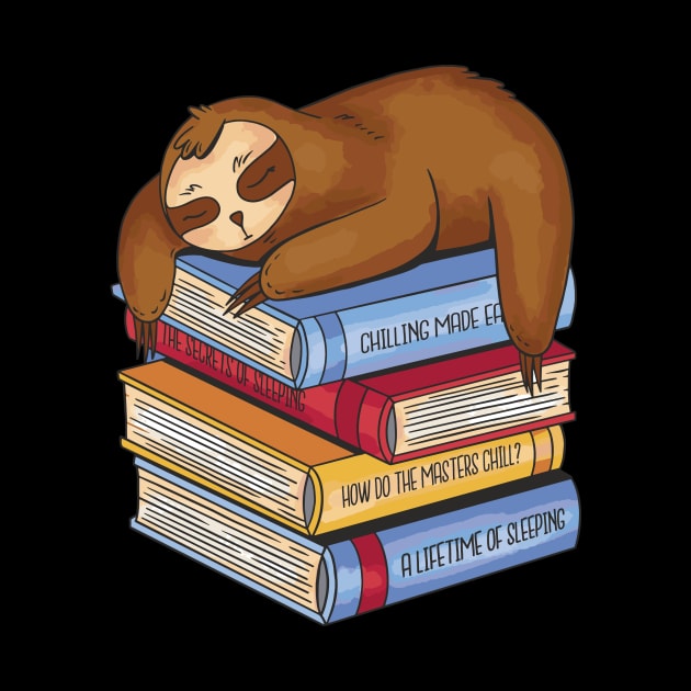 Awesome Funny Librarian Sloth Sleeping Books Lazy Chill by anubis1986