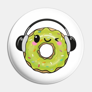 Cool light green donut with headphones Pin