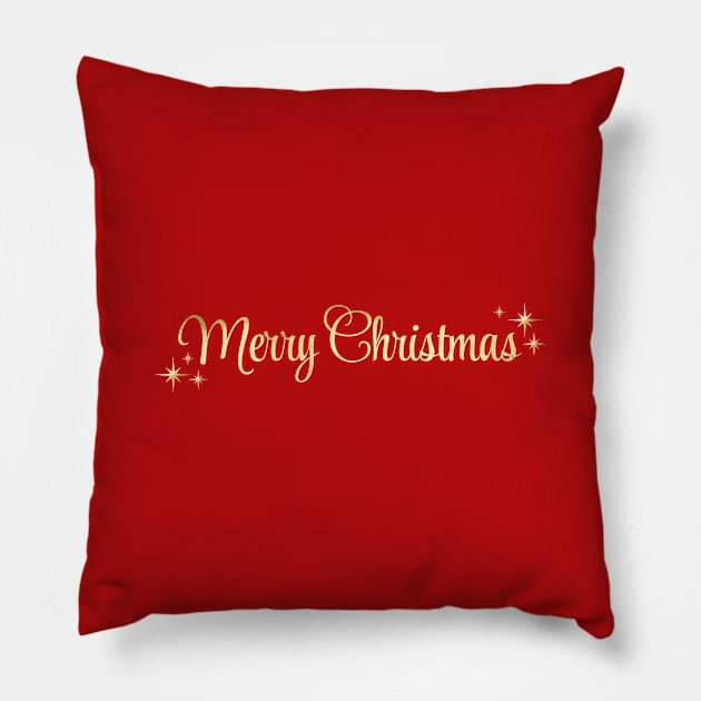 Merry Christmas lettering in red and gold color. Pillow by ChrisiMM