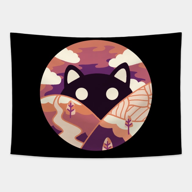 Purrfect Morning Cute Cat Design ‚Violet‘ | Kawaii Handmade Cat Illustration | By Atelier Serakara Tapestry by Atelier Serakara