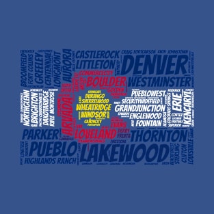 Colorado Flag with City Names Word Art T-Shirt