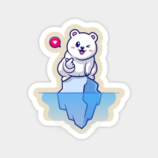 Cute Polar Bear With Love Sign On Ice Cartoon Magnet