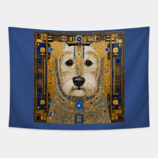 White Klimt Dog with Blue and Gold Costume Tapestry