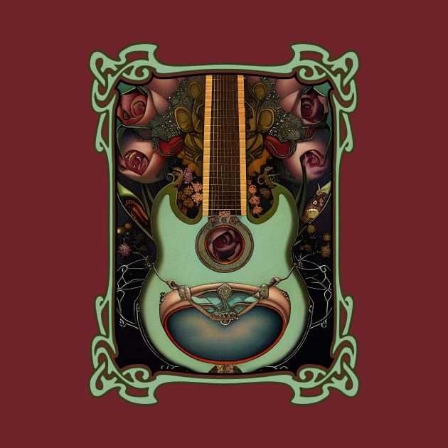 Sea Green Guitar & Roses by DigiDreams