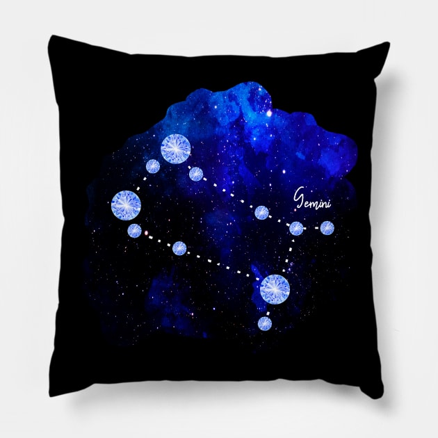 Star Signs and Birth Stones - Gemini Constellation in Sapphire Pillow by AnnieBCreative