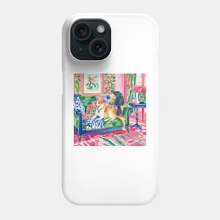 Cat and dog in preppy interior whimsical watercolor Phone Case