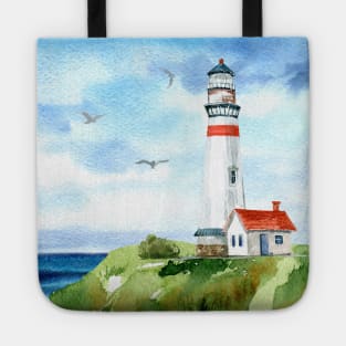 Watercolor Lighthouse by the Sea Tote