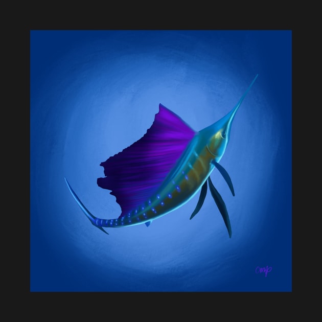 Sailfish painting, with hues of blues, purples and greens. Great gift for a fishing lover. by PlumpPlumStudio