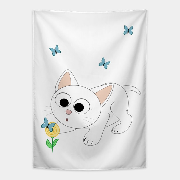 Cute white kitten Tapestry by TanyaHoma