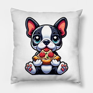 Boston Terrier Eating Pizza Pillow