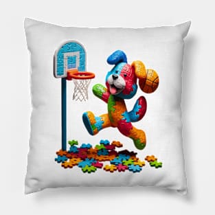 funny puzzle dog basketball Slam Dunked sport boys men kids Pillow