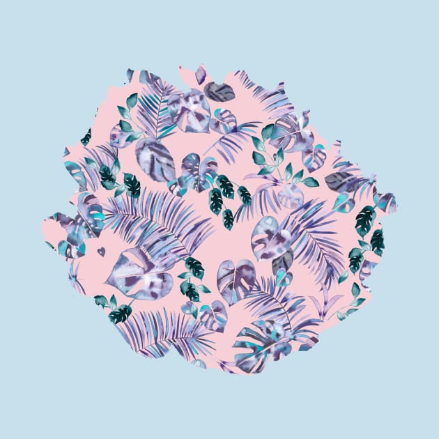 Tropical leaves pink blue by ninoladesign